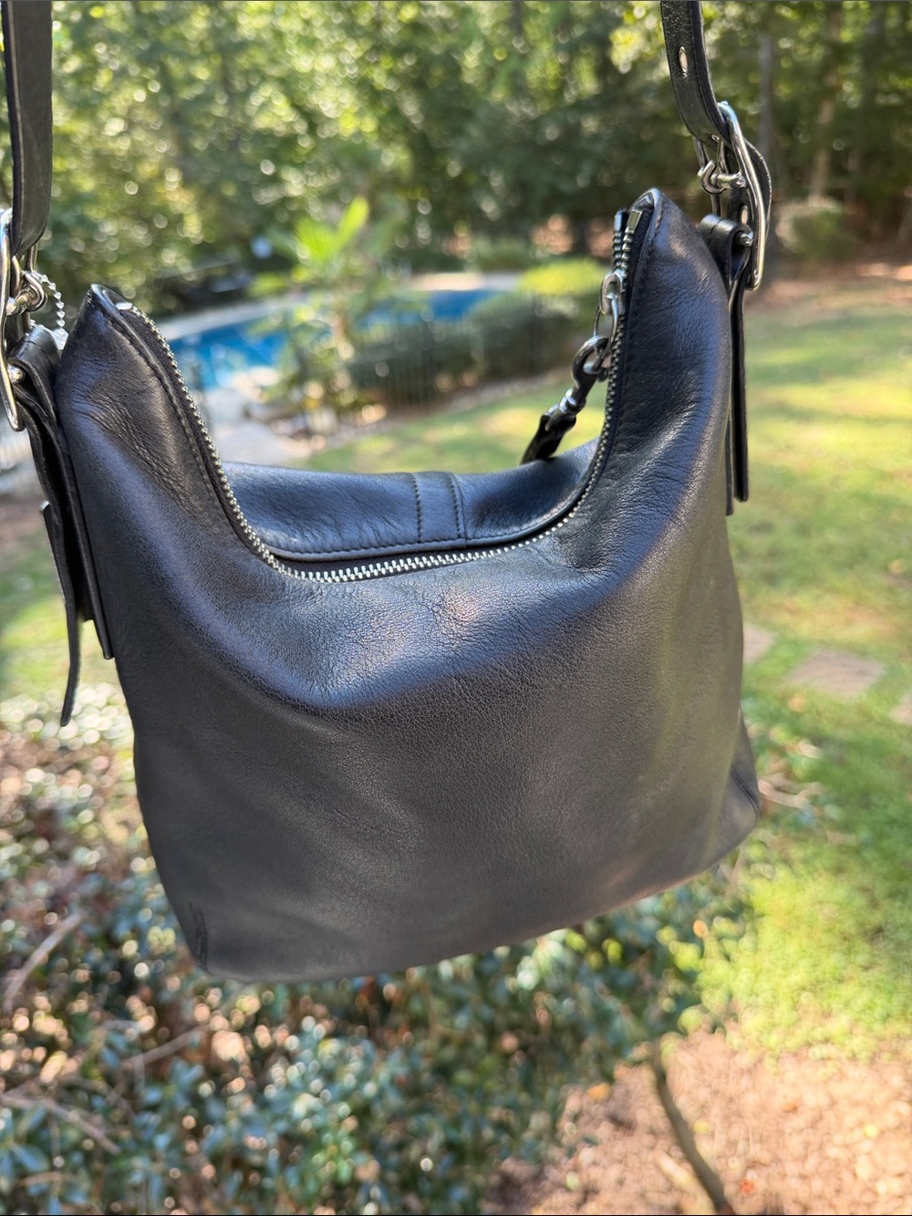 Vintage Coach 9326 Legacy Black Leather Slim Duffle Hobo Bag w metal Hangtag